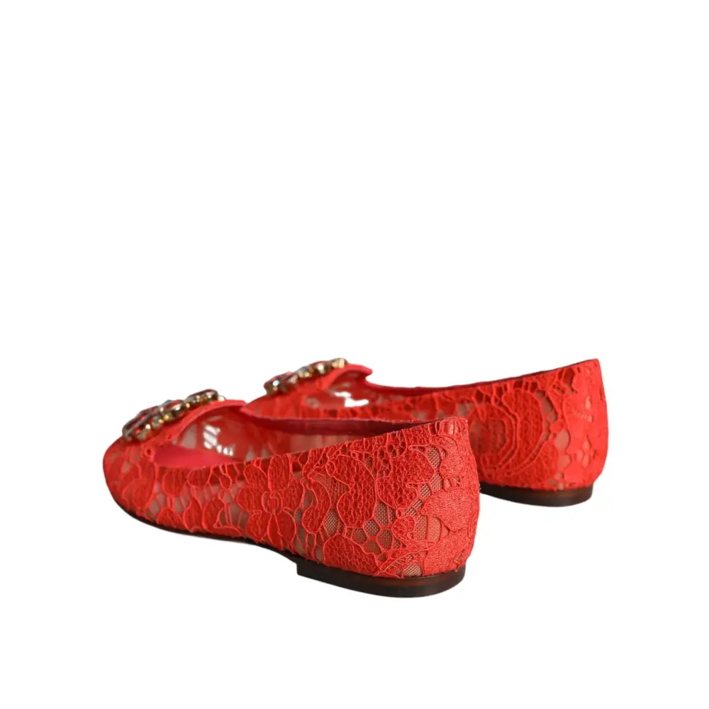Dolce & Gabbana Koralle Spitze Kristall Ballett Flats Loafers Schuhe - EU35/US4.5