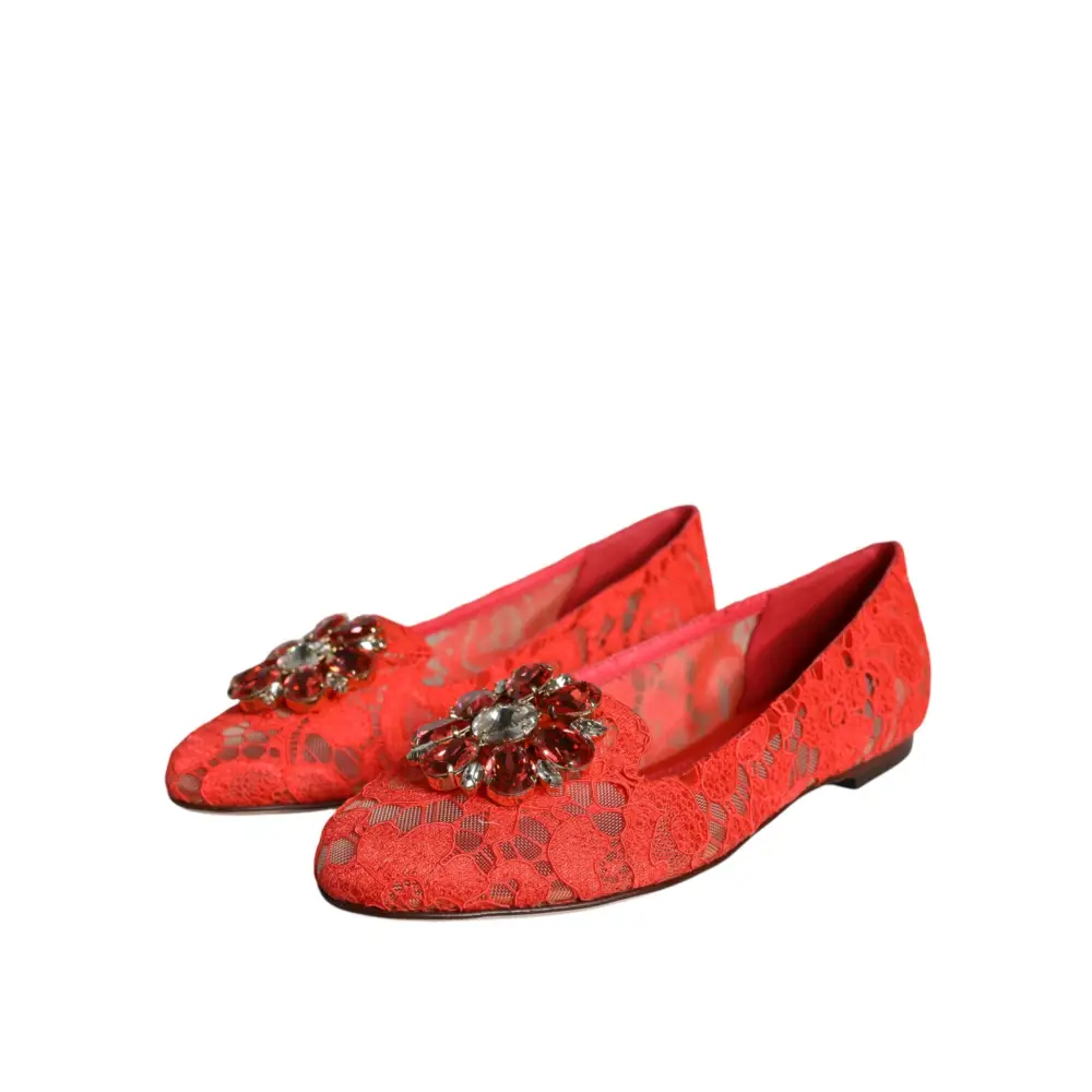 Dolce & Gabbana Koralle Spitze Kristall Ballett Flats Loafers Schuhe - EU35/US4.5