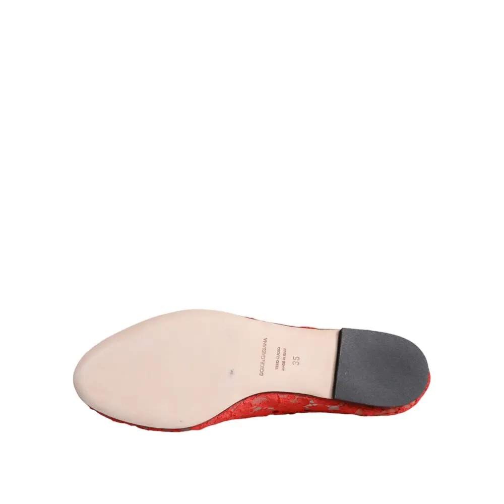 Dolce & Gabbana Koralle Spitze Kristall Ballett Flats Loafers Schuhe - EU35/US4.5