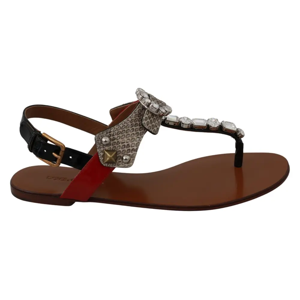 Dolce & Gabbana Leder Ayers Kristall Sandalen Flip Flops Schuhe