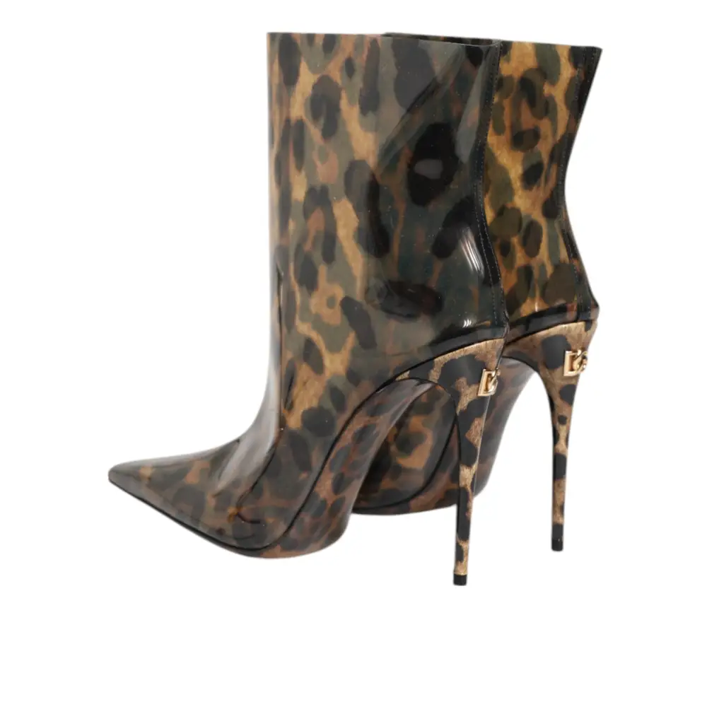 Dolce & Gabbana Leopard Print PVC Stiefel Schuhe mit spitzer Zehe - EU39/US8.5