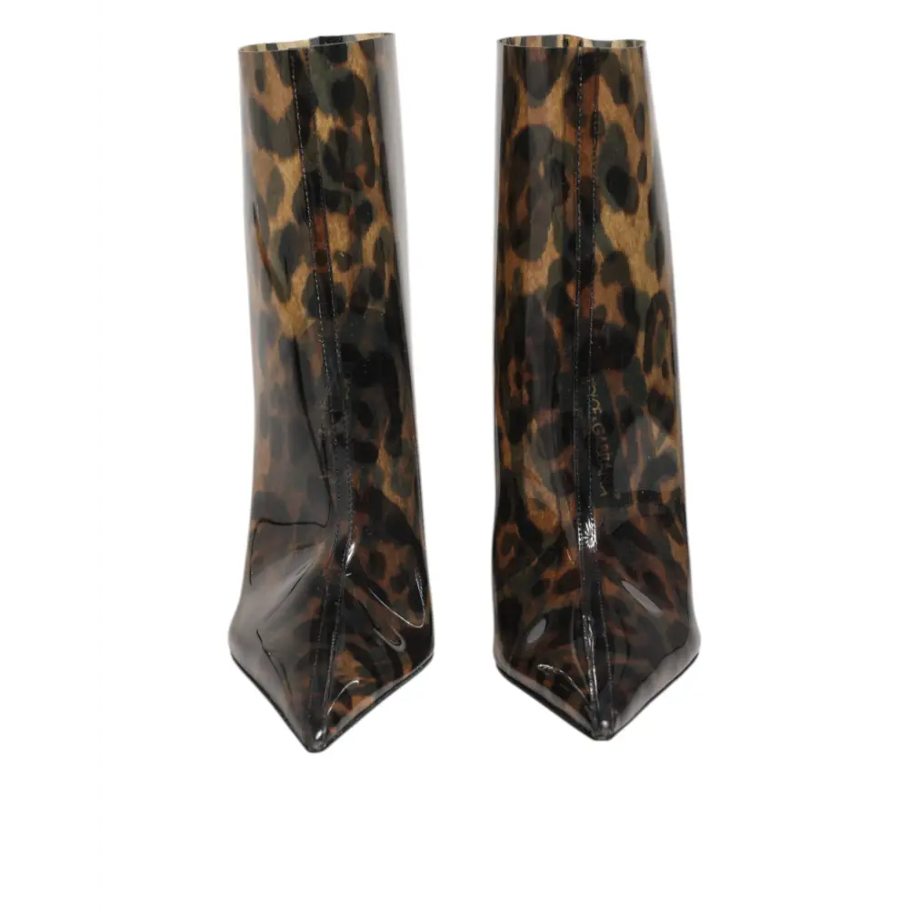 Dolce & Gabbana Leopard Print PVC Stiefel Schuhe mit spitzer Zehe - EU39/US8.5