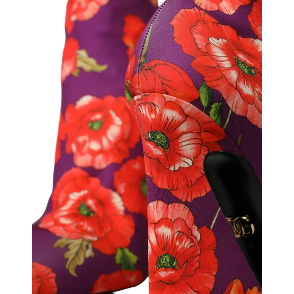 Dolce & Gabbana Lila Floral Jersey Stretch Stiefel Schuhe - EU39/US8.5