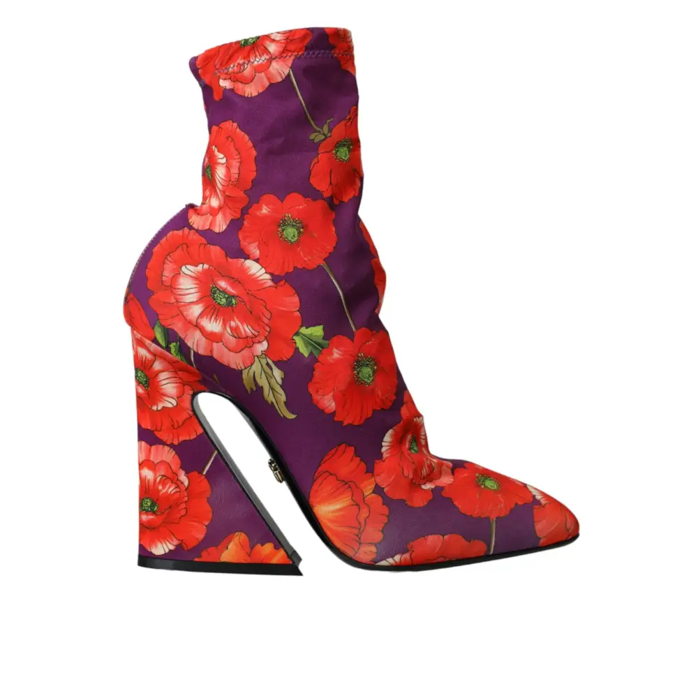 Dolce & Gabbana Lila Floral Jersey Stretch Stiefel Schuhe - EU39/US8.5
