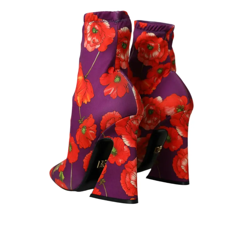 Dolce & Gabbana Lila Floral Jersey Stretch Stiefel Schuhe - EU39/US8.5