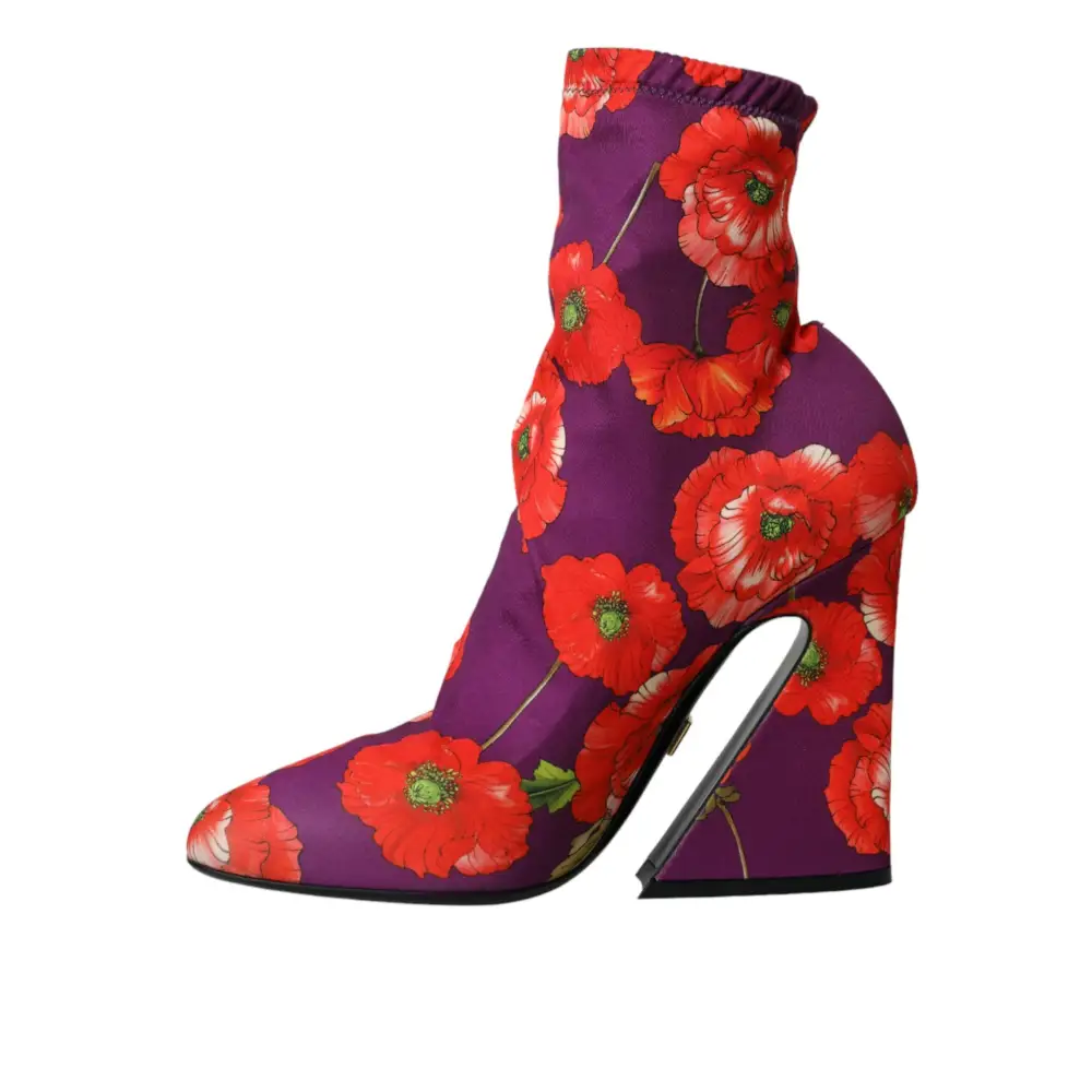 Dolce & Gabbana Lila Floral Jersey Stretch Stiefel Schuhe - EU39/US8.5