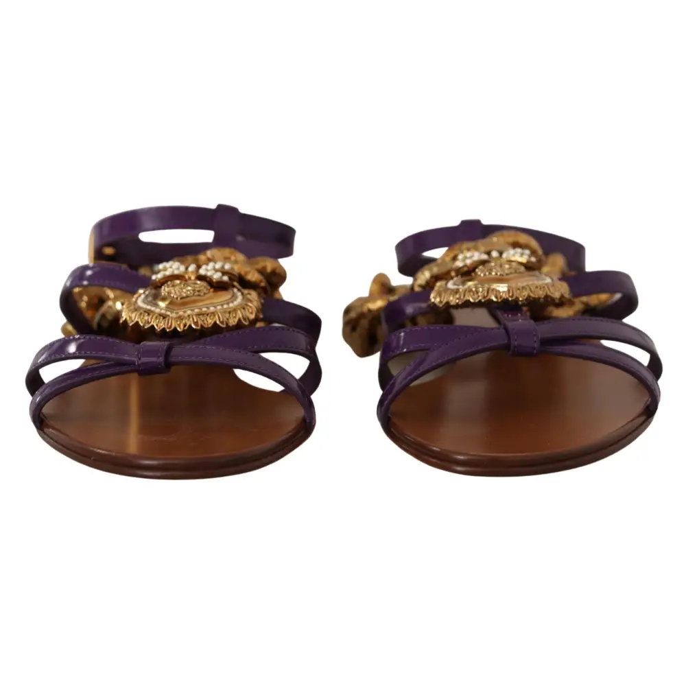 Dolce & Gabbana Lila Leder Devotion Flats Sandalen Schuhe