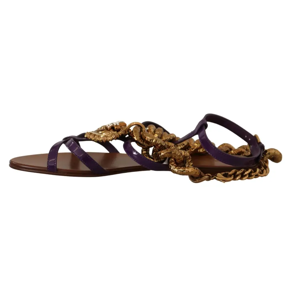 Dolce & Gabbana Lila Leder Devotion Flats Sandalen Schuhe