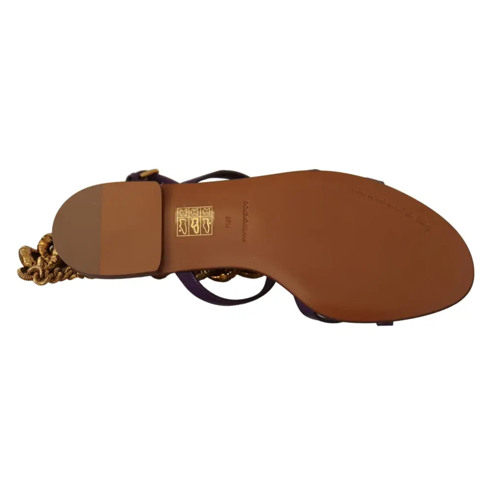 Dolce & Gabbana Lila Leder Devotion Flats Sandalen Schuhe