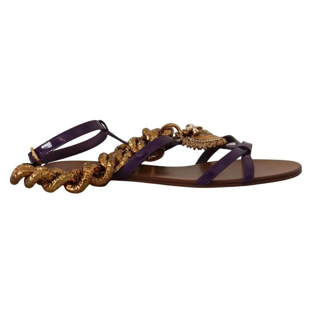 Dolce & Gabbana Lila Leder Devotion Flats Sandalen Schuhe