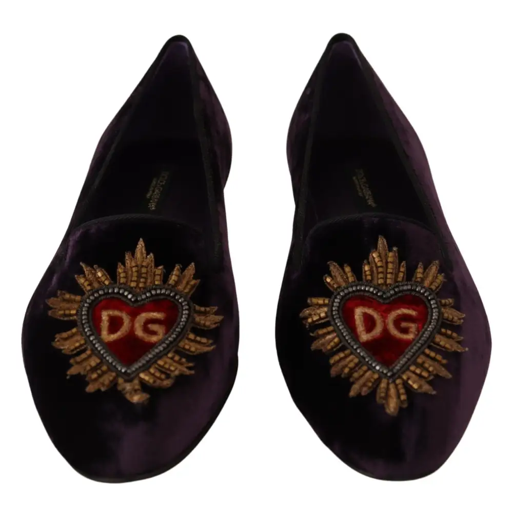 Dolce & Gabbana Lila Samt DG Herz Loafers Flats Schuhe