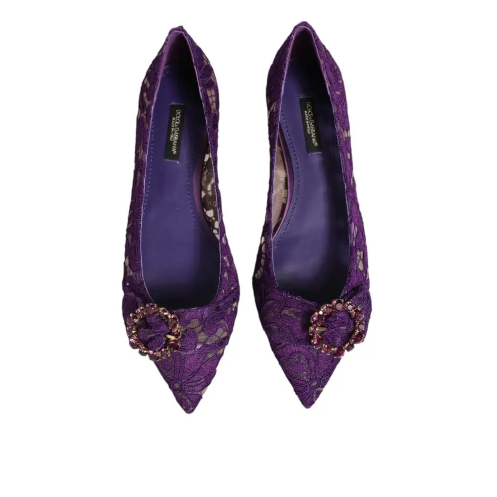 Dolce & Gabbana Lila Taormina-Spitzen-Ballerinas mit Kristallen - EU36/US5.5