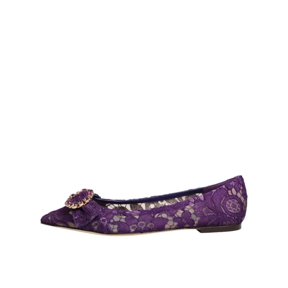 Dolce & Gabbana Lila Taormina-Spitzen-Ballerinas mit Kristallen - EU36/US5.5