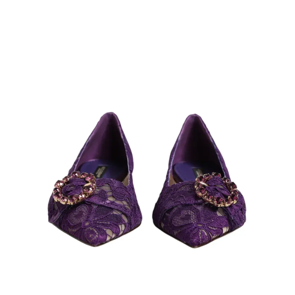 Dolce & Gabbana Lila Taormina-Spitzen-Ballerinas mit Kristallen - EU36/US5.5