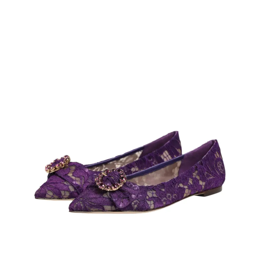 Dolce & Gabbana Lila Taormina-Spitzen-Ballerinas mit Kristallen - EU36/US5.5