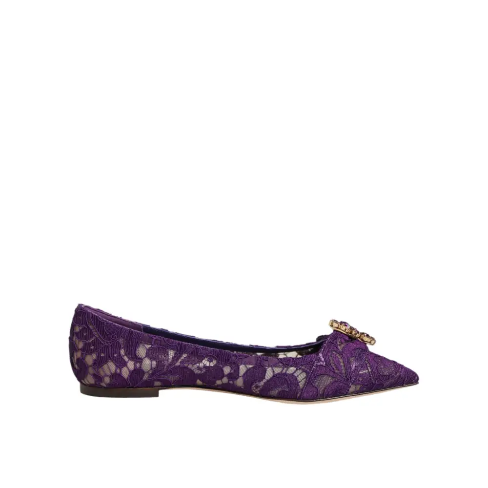 Dolce & Gabbana Lila Taormina-Spitzen-Ballerinas mit Kristallen - EU36/US5.5