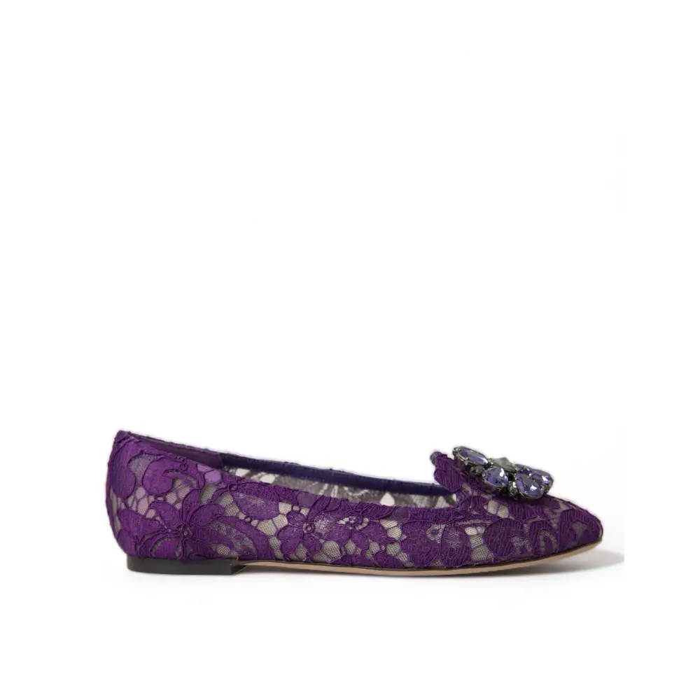 Dolce & Gabbana Lila Vally Taormina Spitze Kristalle Flats Schuhe - EU37/US6.5