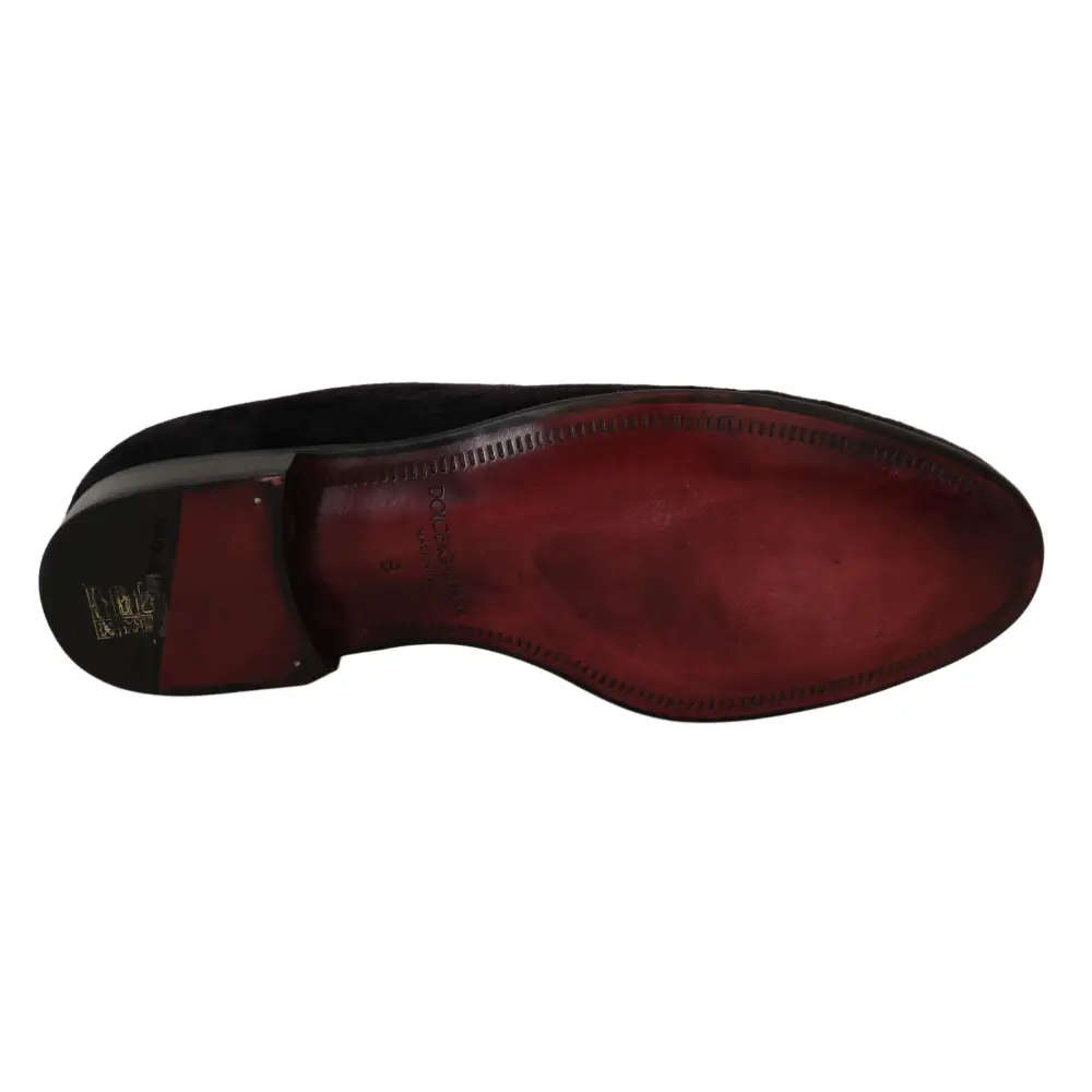 Dolce & Gabbana Loafers Schwarzer Samt Goldkrone - EU39/US6