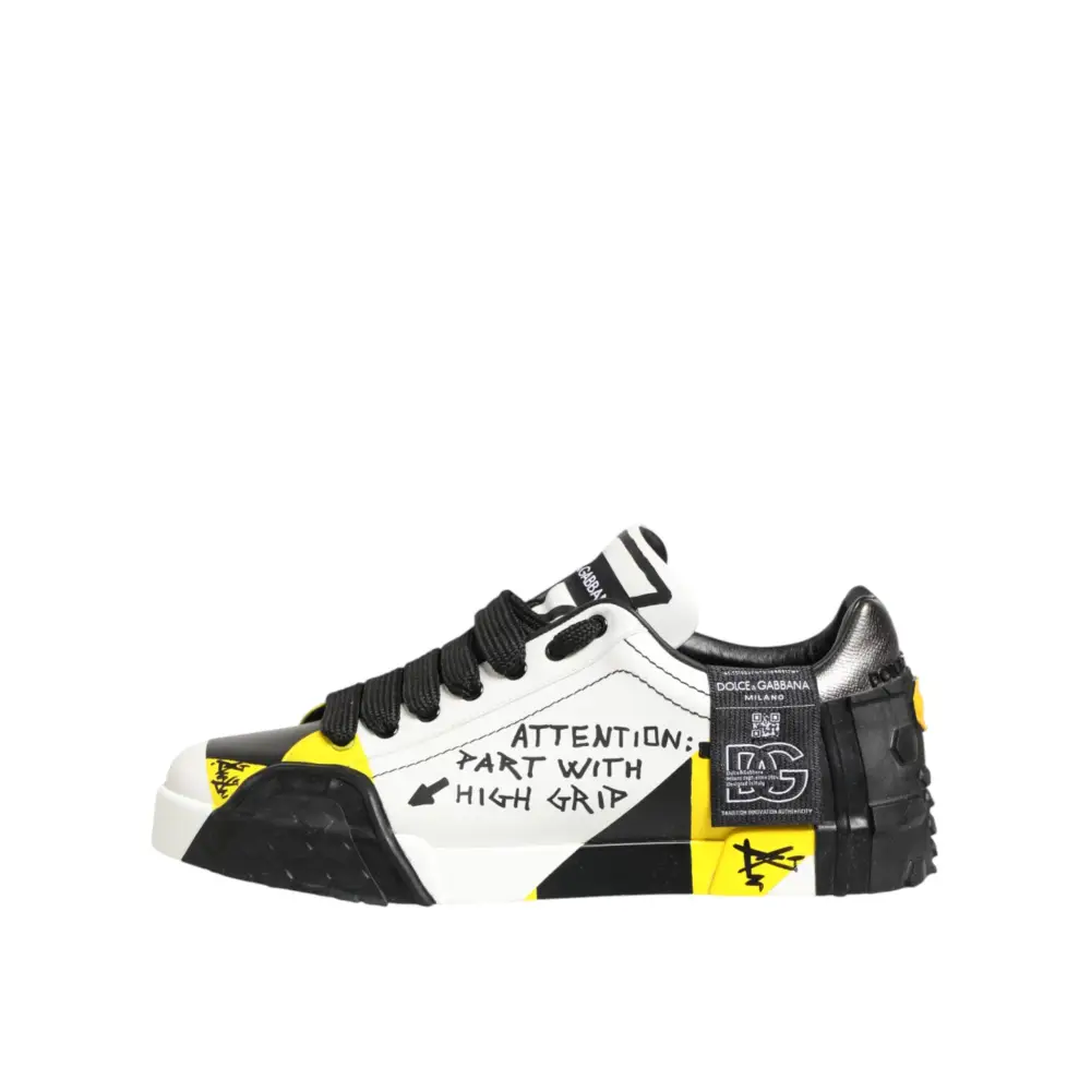 Dolce & Gabbana Mehrfarbige Leder-Graffiti-Sneakers mit niedrigem Schaft - EU44/US11