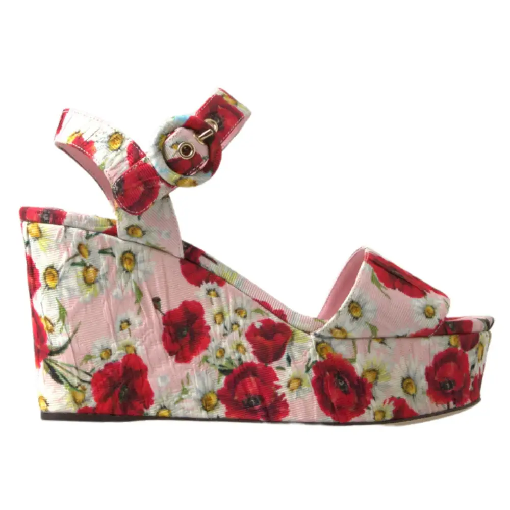 Dolce & Gabbana Mehrfarbige Wedges mit Blumendruck Florale Riemchensandalen