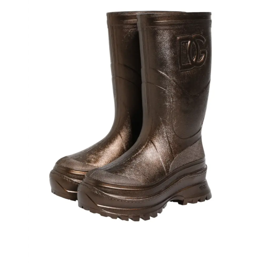 Dolce & Gabbana Metallic Bronze Pull On Regen Stiefel Schuhe - EU41/US10.5