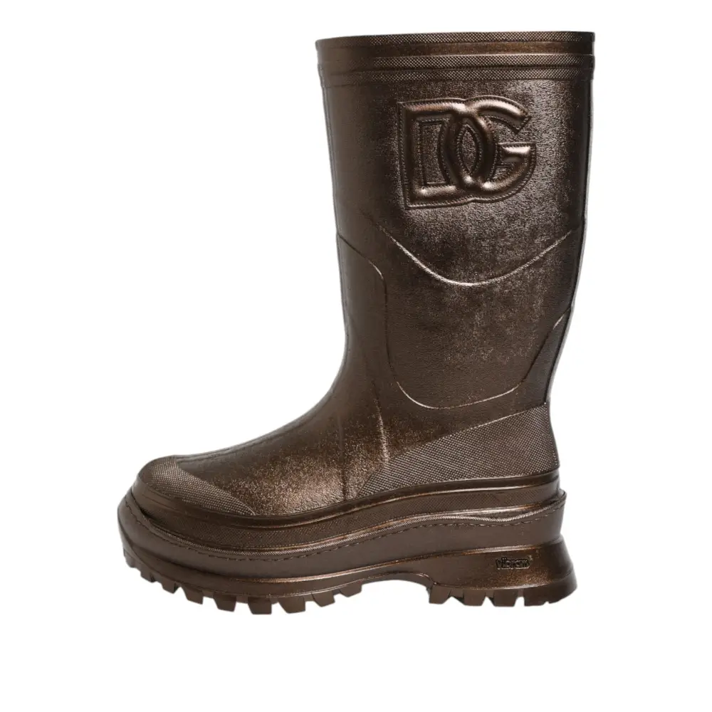 Dolce & Gabbana Metallic Bronze Pull On Regen Stiefel Schuhe - EU41/US10.5