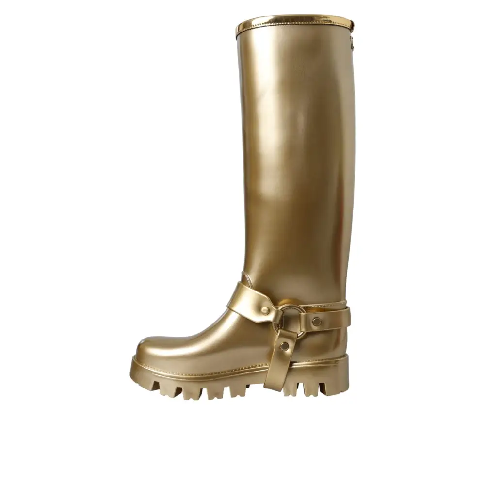 Dolce & Gabbana Metallic Gold Gummi PVC Regen Stiefel Schuhe