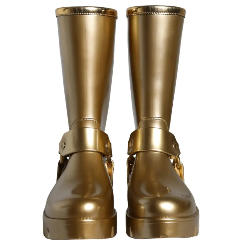 Dolce & Gabbana Metallic Gold Gummi PVC Regen Stiefel Schuhe - EU37/US6.5