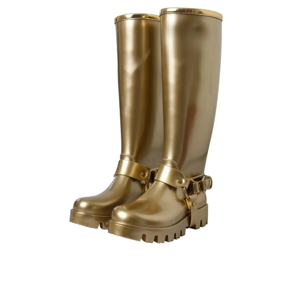 Dolce & Gabbana Metallic Gold Gummi PVC Regen Stiefel Schuhe