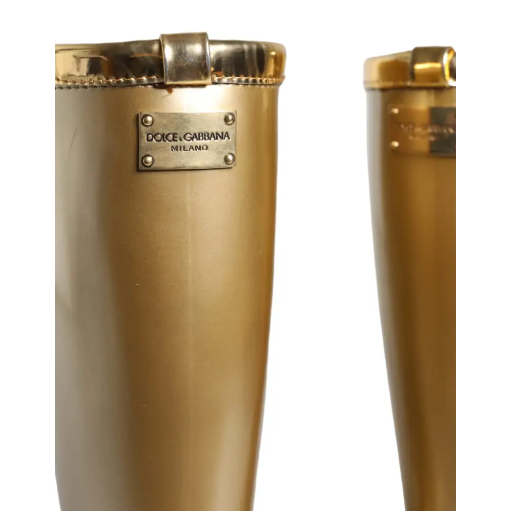 Dolce & Gabbana Metallic Gold Gummi PVC Regen Stiefel Schuhe - EU37/US6.5