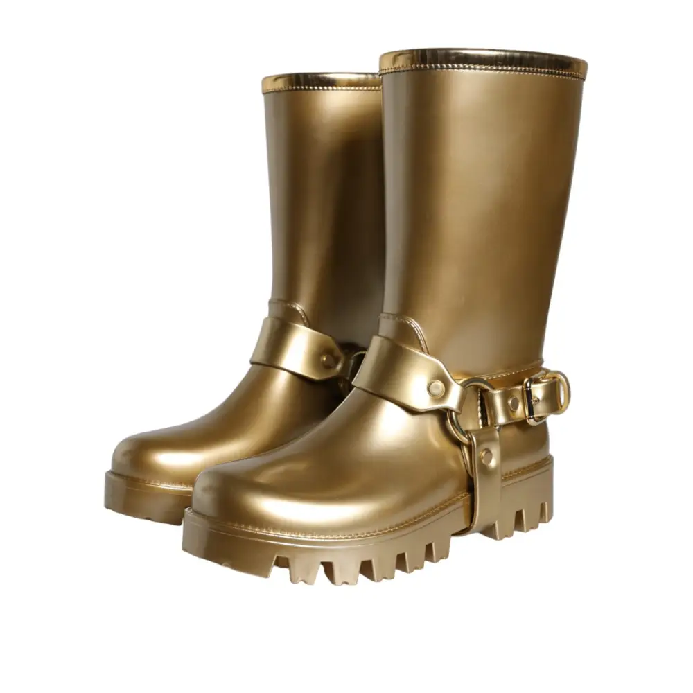Dolce & Gabbana Metallic Gold Gummi PVC Regen Stiefel Schuhe - EU37/US6.5
