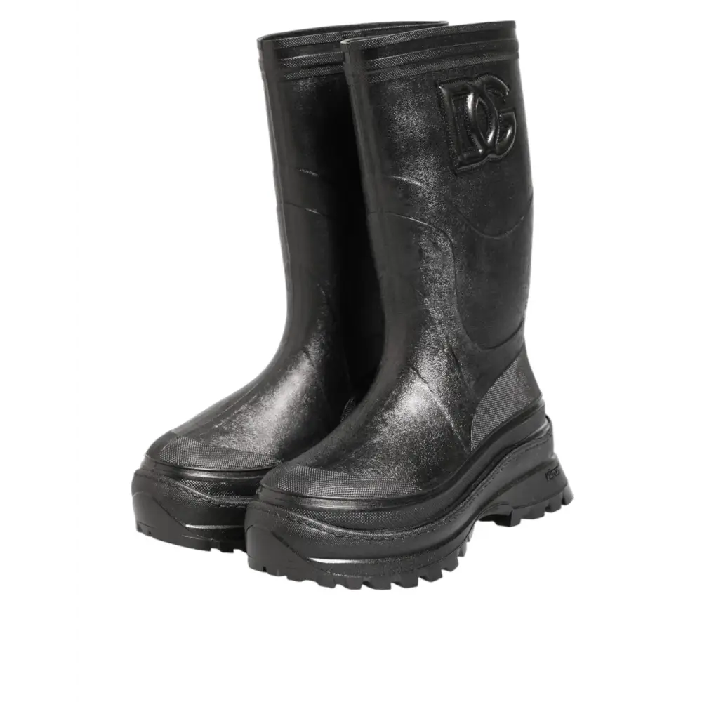 Dolce & Gabbana Metallic Schwarz Pull On Regen Stiefel Männer Schuhe - EU42/US9