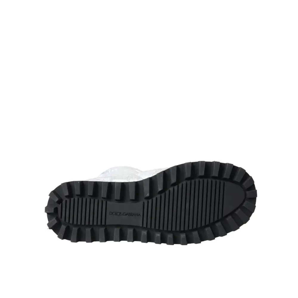 Dolce & Gabbana Metallic Silber gesteppt Logo Patch Stiefel Schuhe - EU39/US8.5