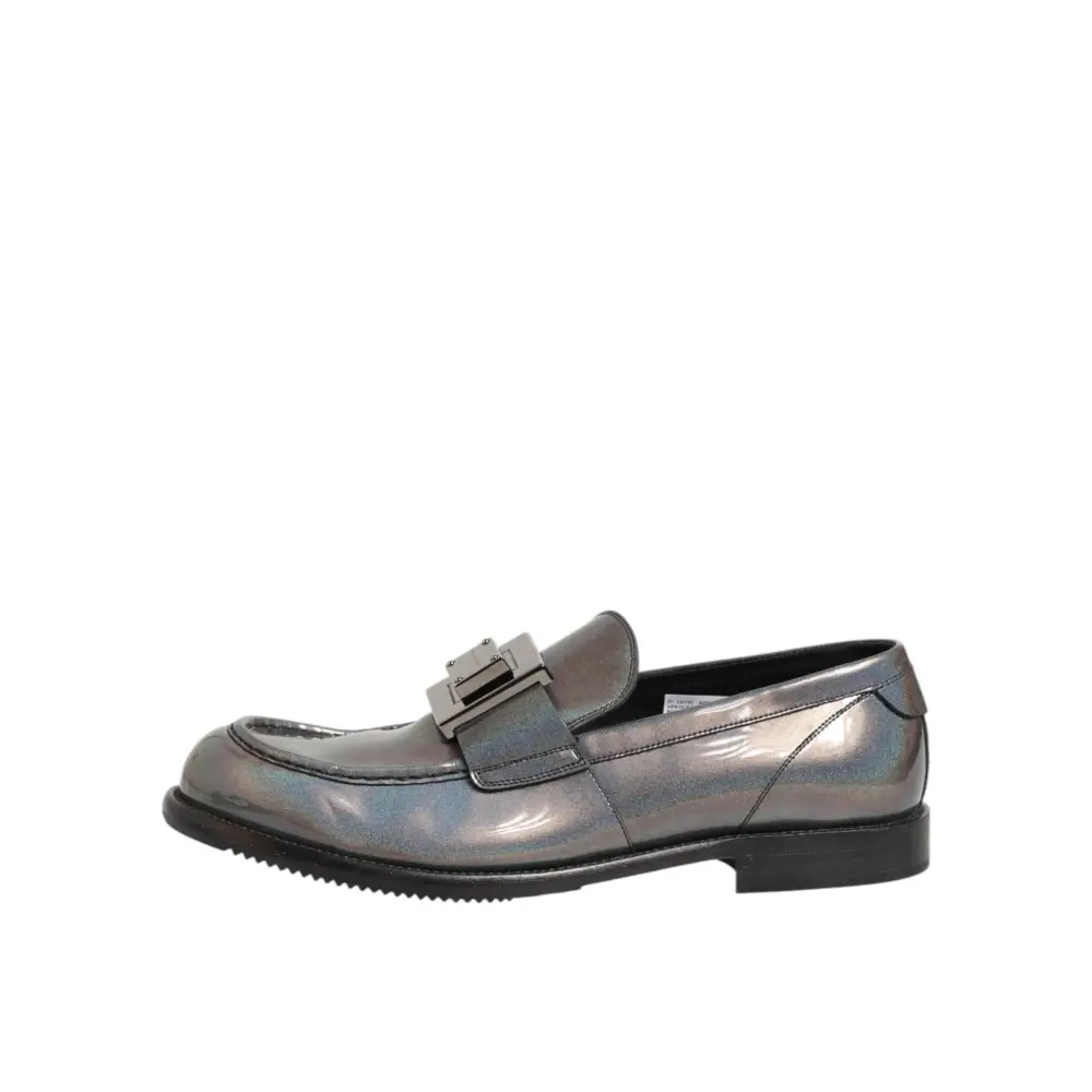 Dolce & Gabbana Metallic Silber Logo Slip On Männer Kleid Schuhe - EU44/US11