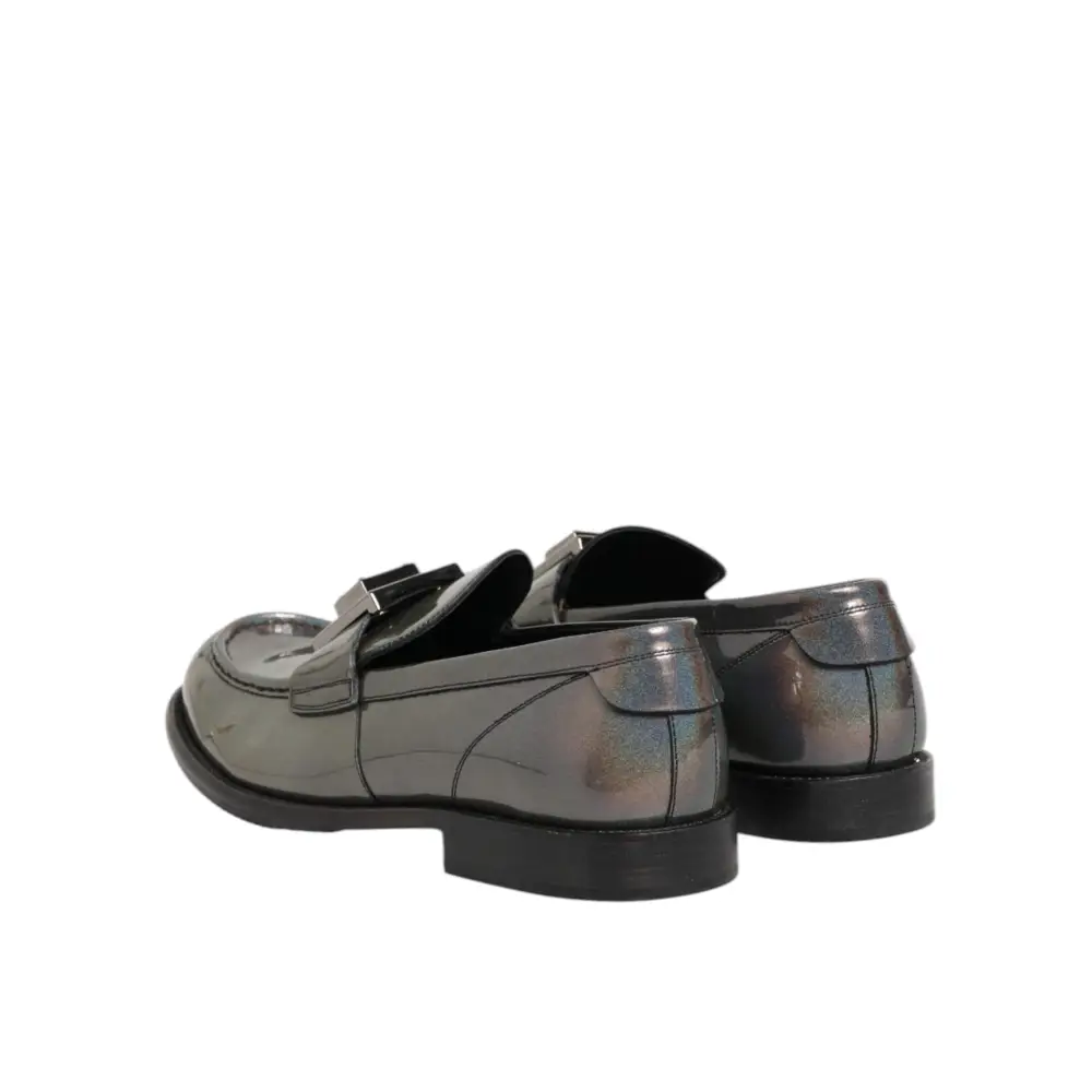 Dolce & Gabbana Metallic Silber Logo Slip On Männer Kleid Schuhe - EU44/US11