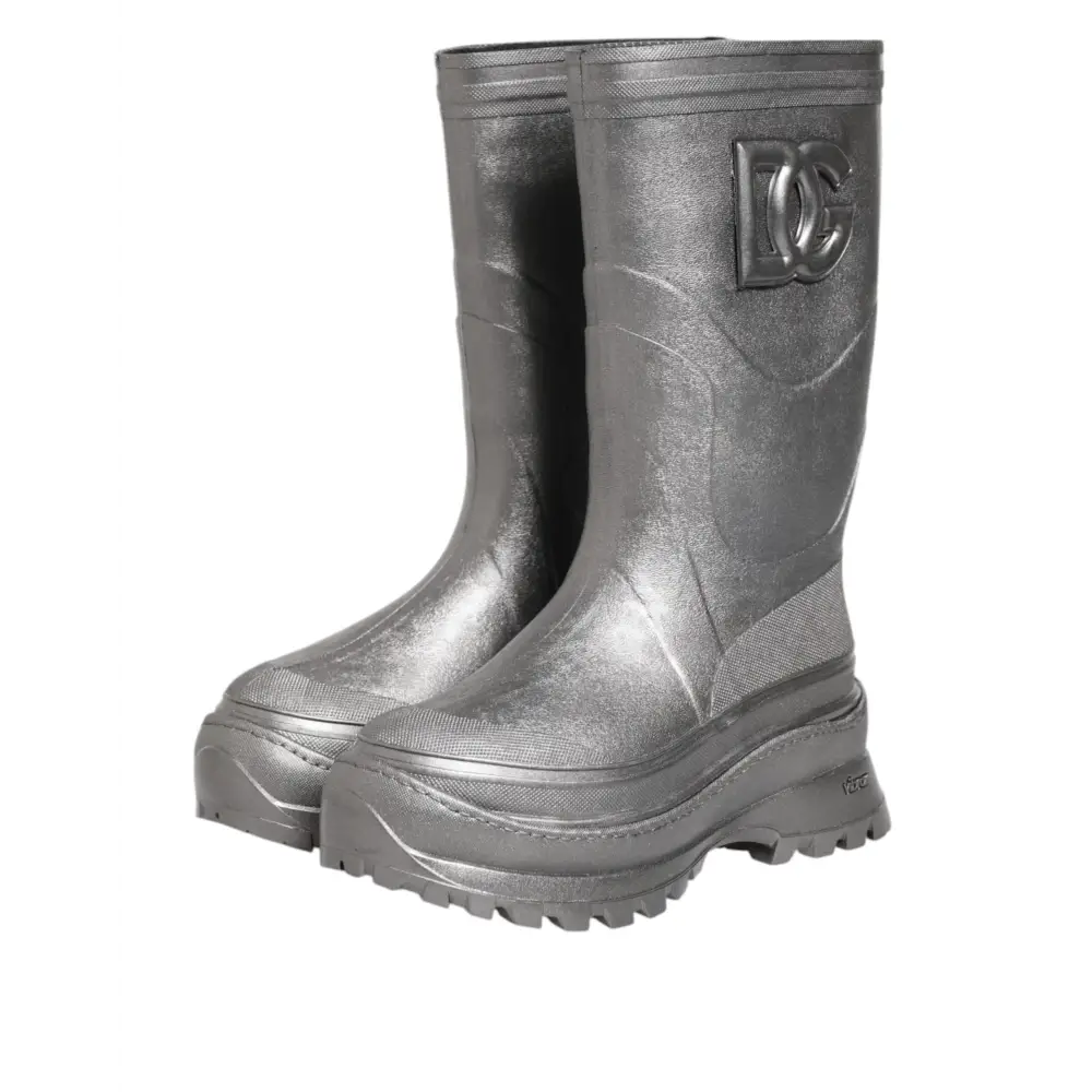 Dolce & Gabbana Metallic Silber Pull On Regen Stiefel Schuhe - EU42/US9