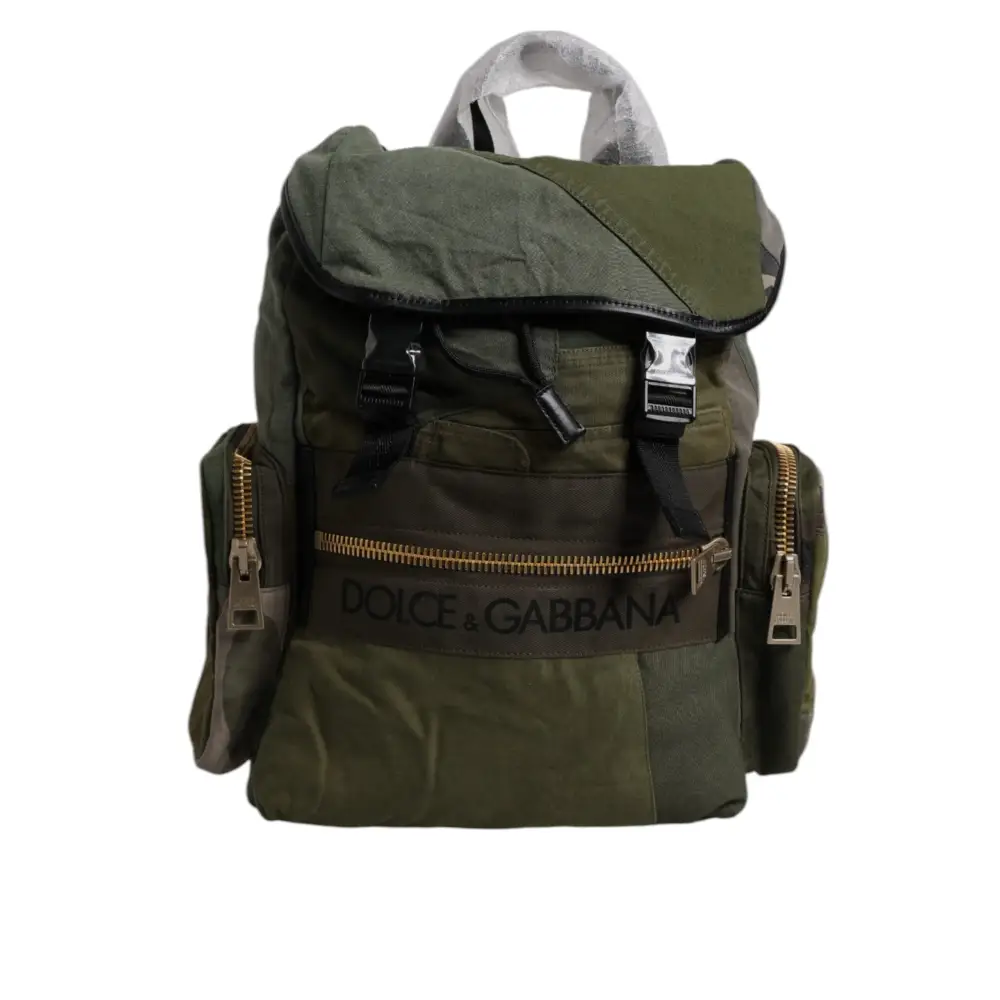 Dolce & Gabbana Militärgrünes Patchwork-Reiserucksacktasche