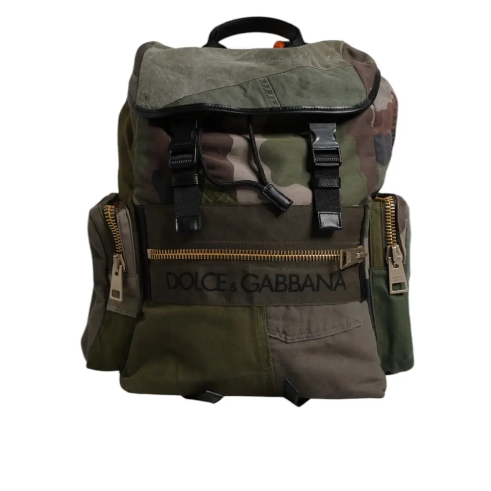 Dolce & Gabbana Militärgrünes Patchwork Schulrucksack Tasche