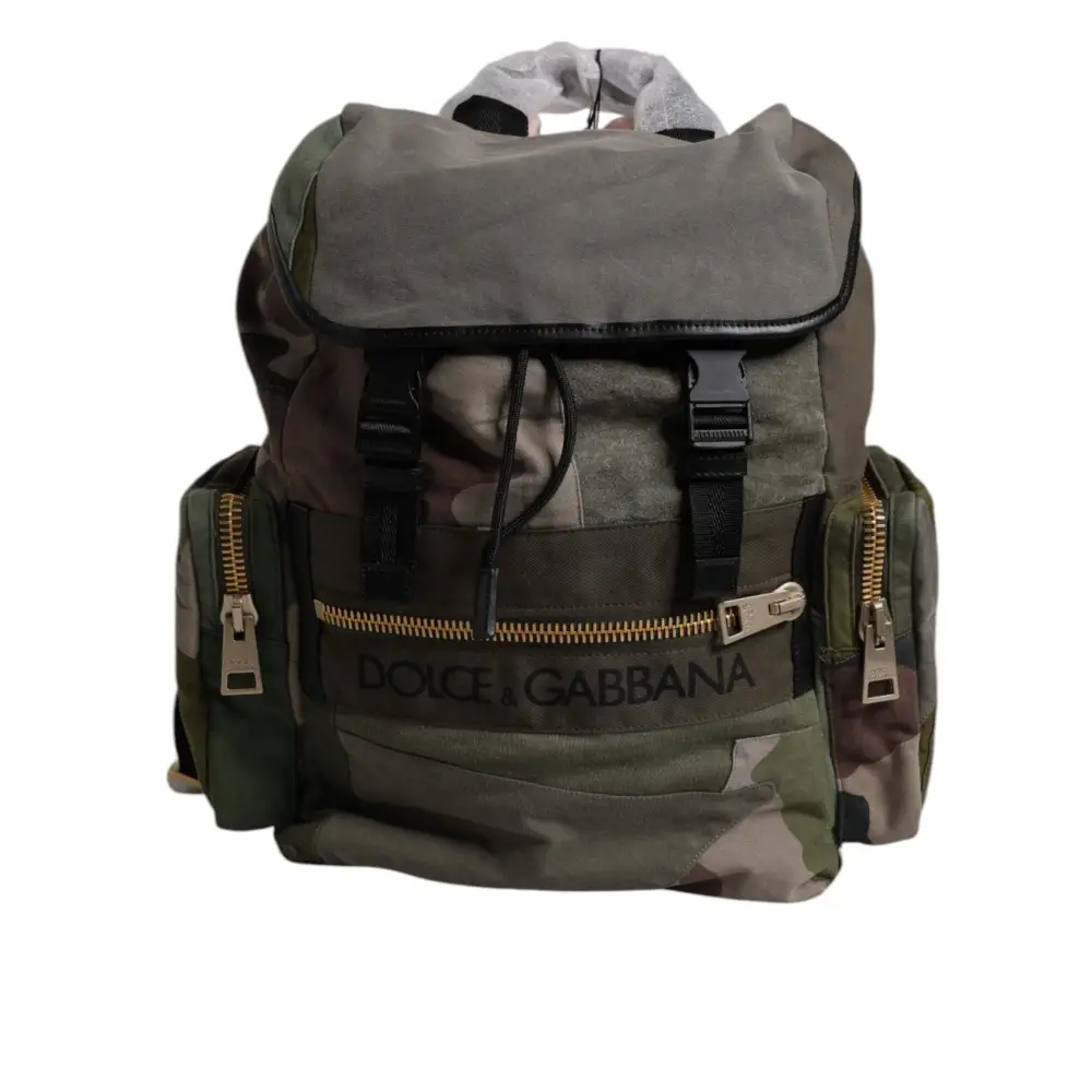 Dolce & Gabbana Militärgrünes Patchwork Schulrucksack Tasche