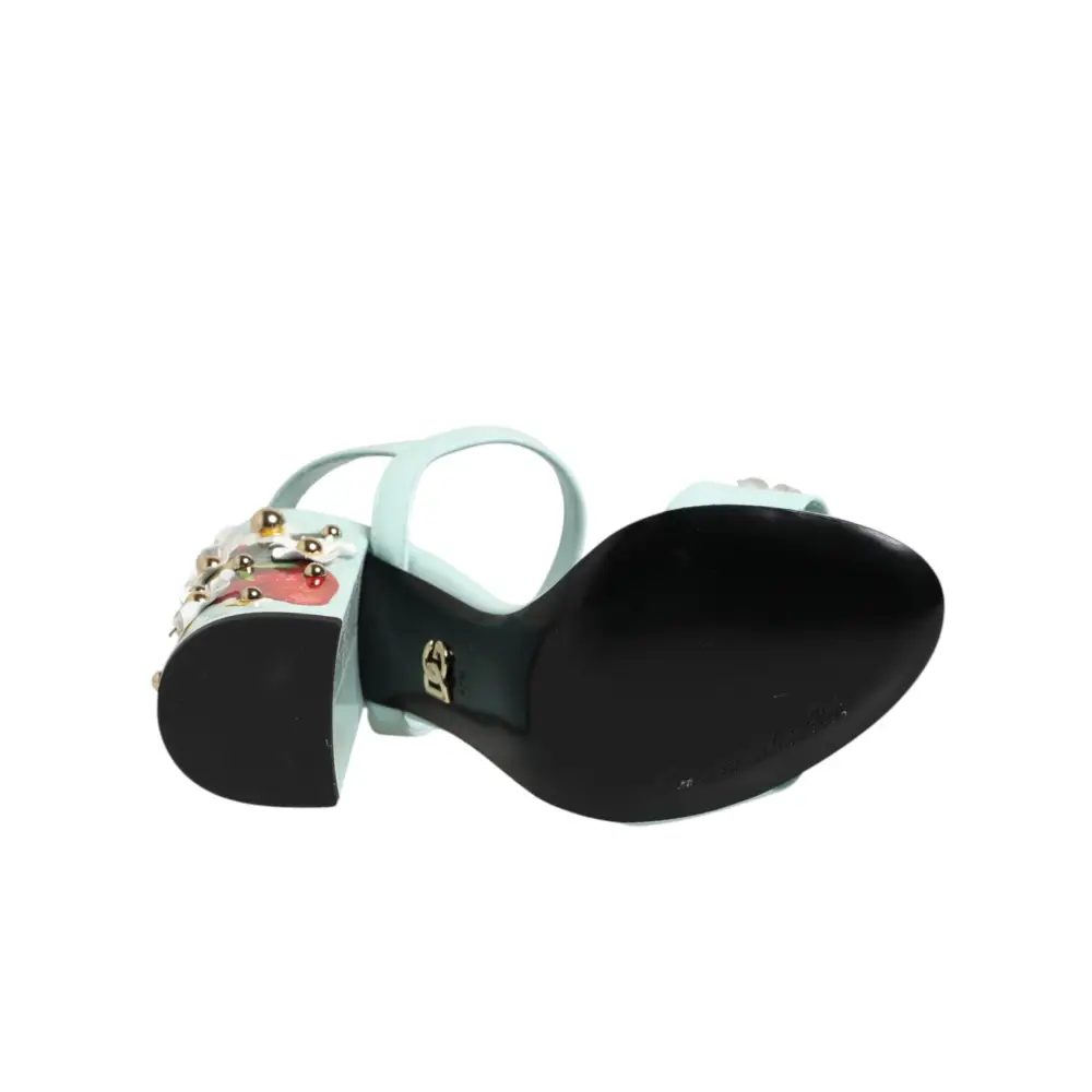 Dolce & Gabbana Mintgrüne Sandaletten mit floralen Nieten