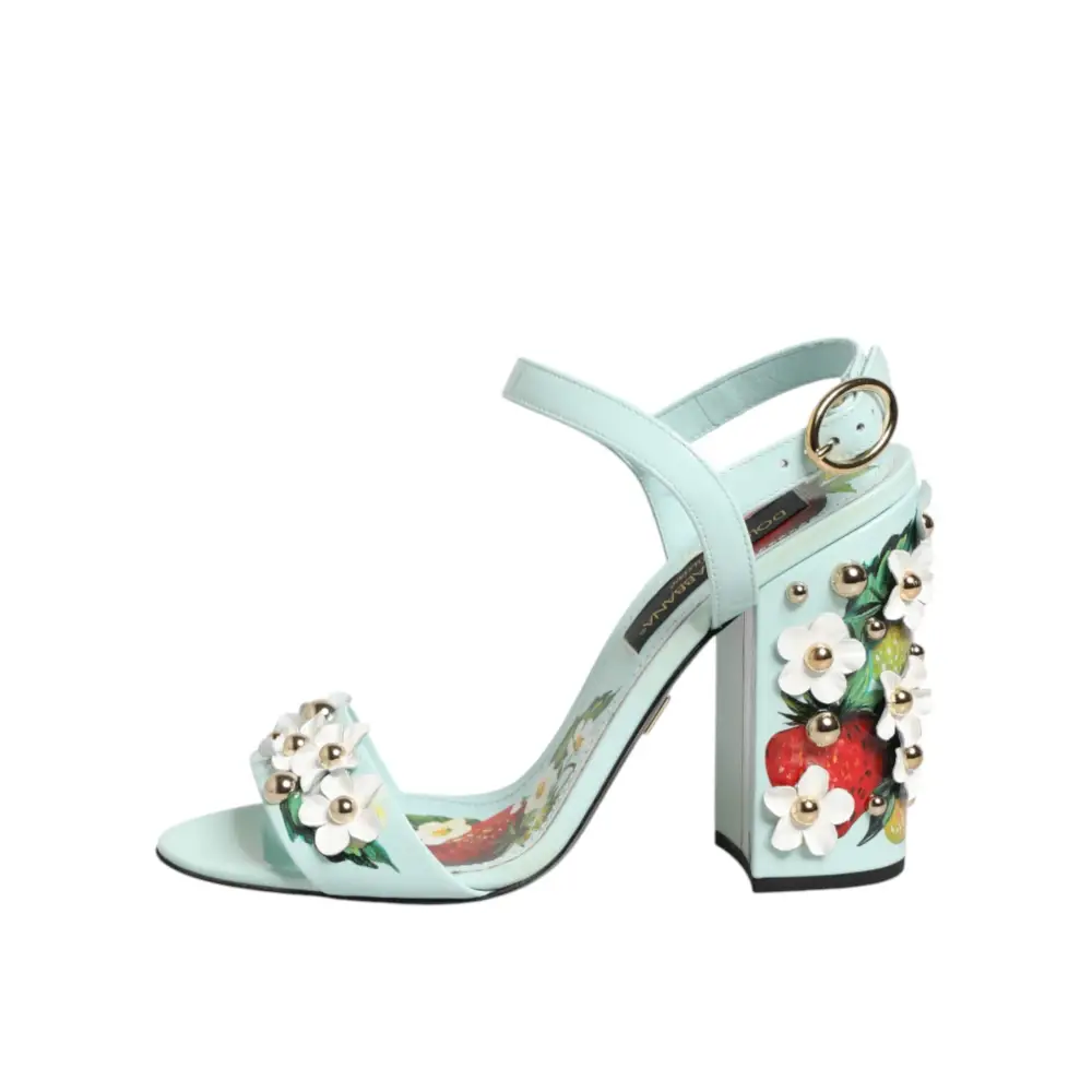 Dolce & Gabbana Mintgrüne Sandaletten mit floralen Nieten