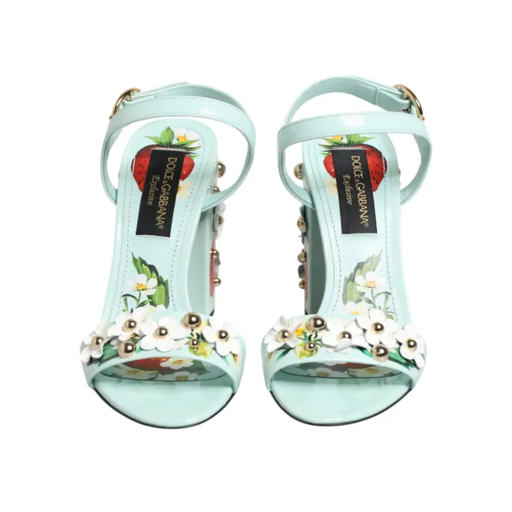 Dolce & Gabbana Mintgrüne Sandaletten mit floralen Nieten