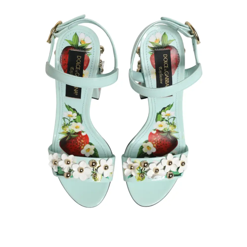 Dolce & Gabbana Mintgrüne Sandaletten mit floralen Nieten
