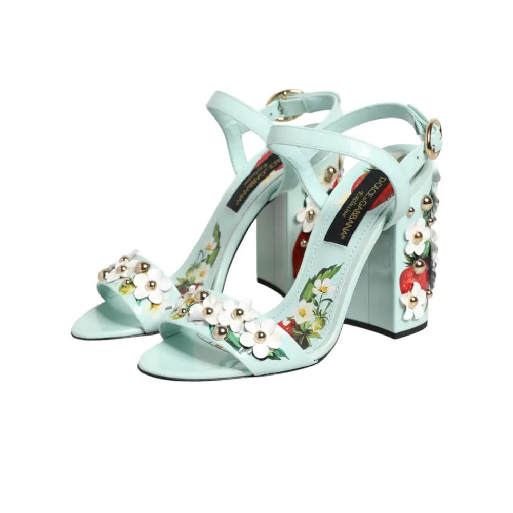 Dolce & Gabbana Mintgrüne Sandaletten mit floralen Nieten