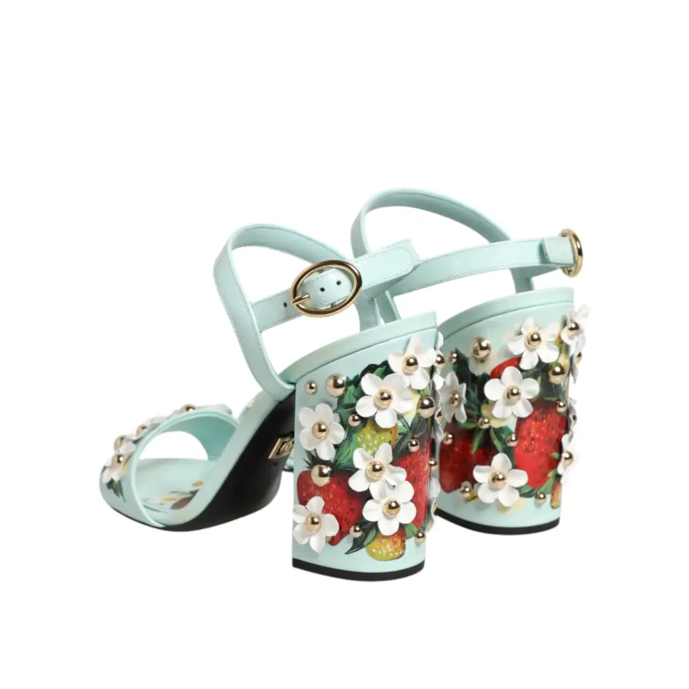Dolce & Gabbana Mintgrüne Sandaletten mit floralen Nieten