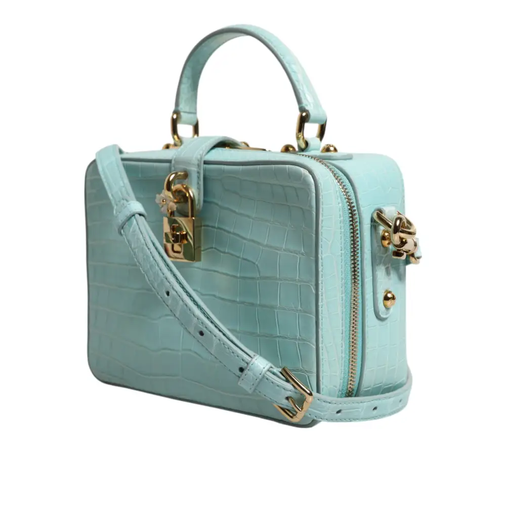 Dolce & Gabbana Mintgrüne Umhängetasche aus Leder mit geprägtem Vorhängeschloss