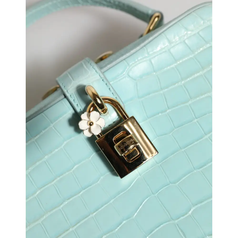 Dolce & Gabbana Mintgrüne Umhängetasche aus Leder mit geprägtem Vorhängeschloss