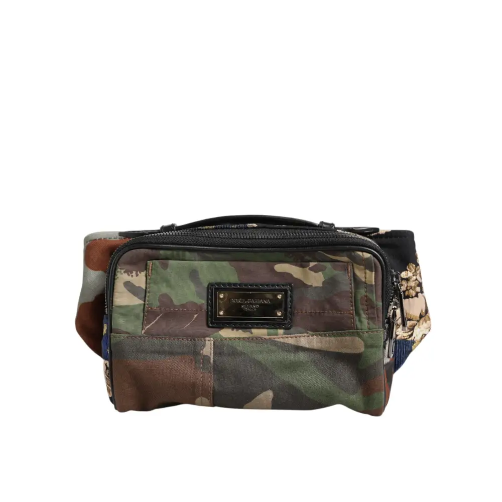 Dolce & Gabbana Multicolor Camouflage Patchwork Logo Taille Gürteltasche