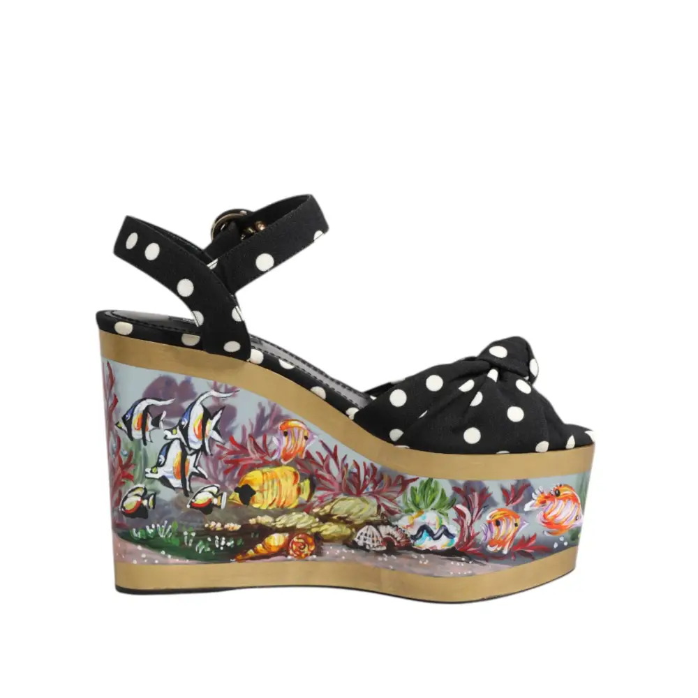 Dolce & Gabbana Multicolor Fisch Polka Dot Keil Sandalen Schuhe - EU37/US6.5