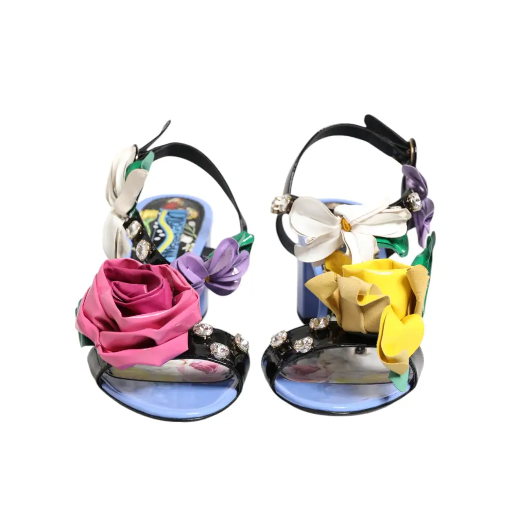 Dolce & Gabbana Multicolor Floral Appliqué Kristall Sandale Schuhe - EU37/US6.5